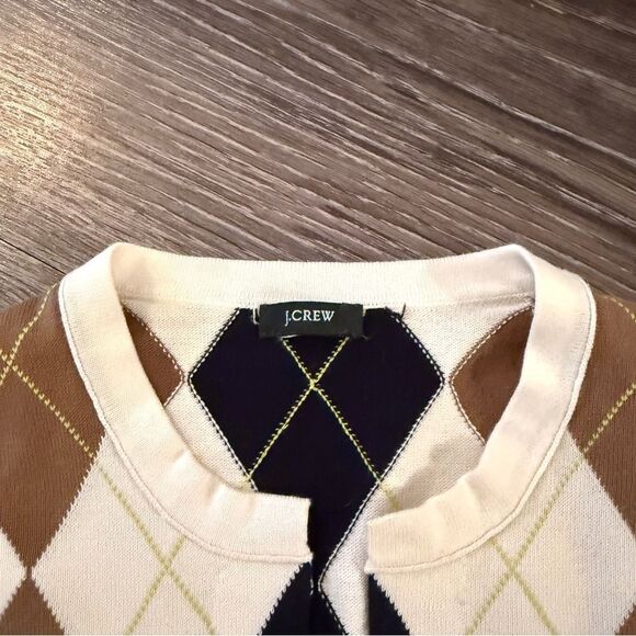 J. Crew Argyle Hook Closure Short Sleeve Cardigan - Picture 2 of 6